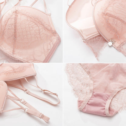 Women Pink Green Sexy Lingerie Sets Cotton Panties Underwear Push Up Bra Sets Cup A B Front Closure Wireless