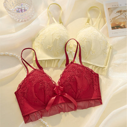 Women Red Sexy Lingerie Sets Wireless Lace Padded Cotton Panties Padded Bras Push Up Bra Sets Underwear A B