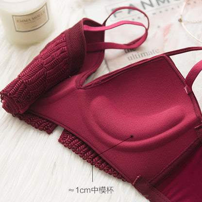 For Women Green Red Deep V Bras Sexy Lingerie Sets Lace Wireless Bra Sets Cotton Panties Push Up Underwear A B