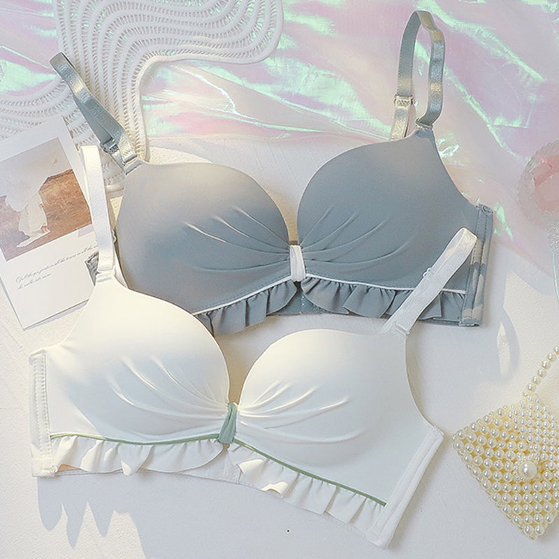 New For Women Yellow Blue Sexy Bras Wireless Bras Cotton Panties Backless Padded Bra Sets A B Underwear Sweet