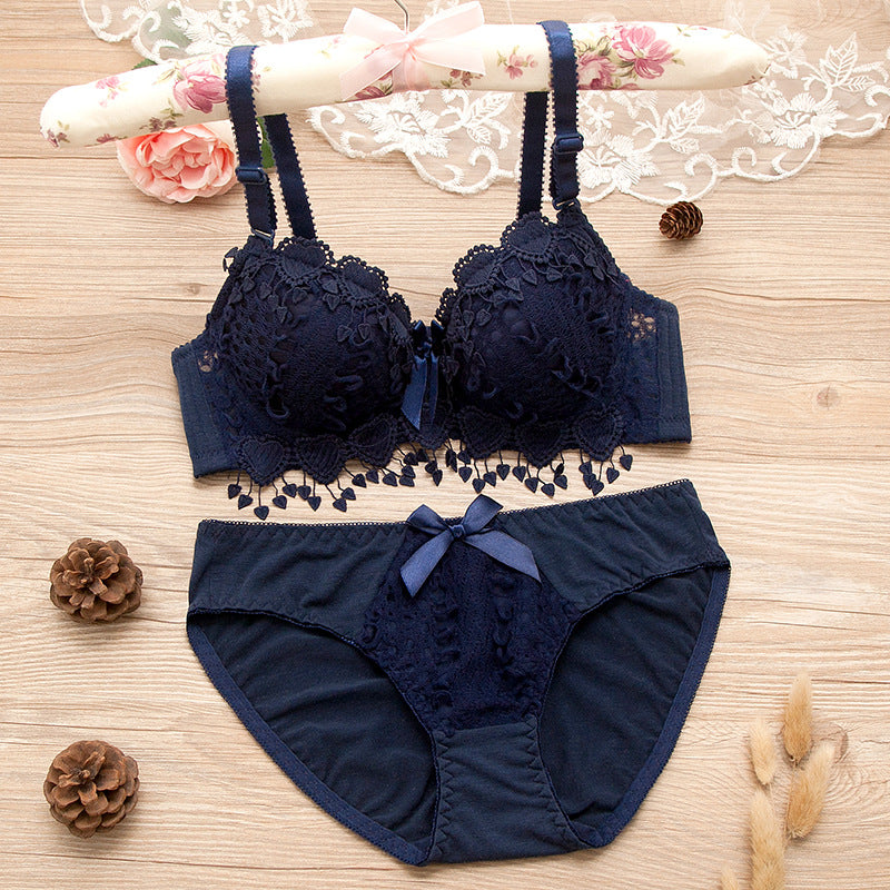 Comfortable Gathering Sexy Underwear Suit Push up Bra Under Ring Lace Rdge Padded Cup Bra+set Lingerie Femme 75AB 80AB 85AB