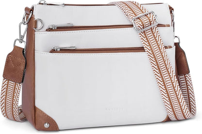 Crossbody Bags for Women Rfid Travel Crossbody Purses Leather Handbags Medium Shoulder bag with Adjustable Strap Beige