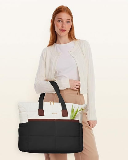 Tote Bag for Women,Light Puffer Tote Bag with Multi-pockets,Stylish Carry on Laptop Bags for Daily,Travel,Work,Gym