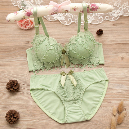 Comfortable Gathering Sexy Underwear Suit Push up Bra Under Ring Lace Rdge Padded Cup Bra+set Lingerie Femme 75AB 80AB 85AB