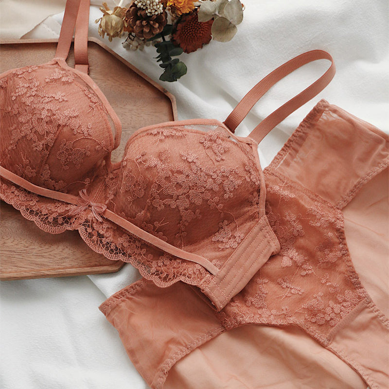 Women Red Khaki Padded Lace Bras Panties Push Up Bra Set Sexy Lingerie Set Underwear Lovely Bra Sets