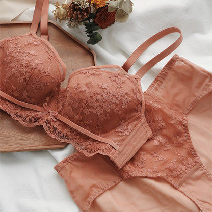 Women Red Khaki Padded Lace Bras Panties Push Up Bra Set Sexy Lingerie Set Underwear Lovely Bra Sets