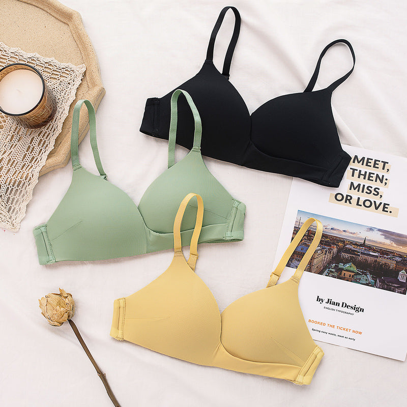 vNew For Women Yellow Sexy Lingerie Set Padded Bras Wireless Panties One-Piece Bra Sets Underwear A B