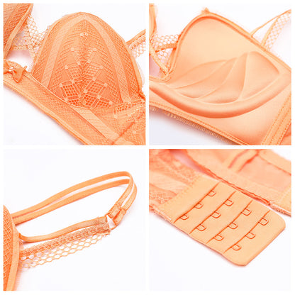New For Women Yellow Lingerie Lace Padded Bralette Bow Soft Trim Panties Invisible Wireless Bra Sets Underwear