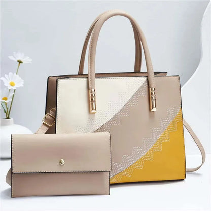 2024 New Fashion Spliced Women's Handbag European and American 2 Piece Set Shoulder Crossbody Bag Women's Casual Tote Bag