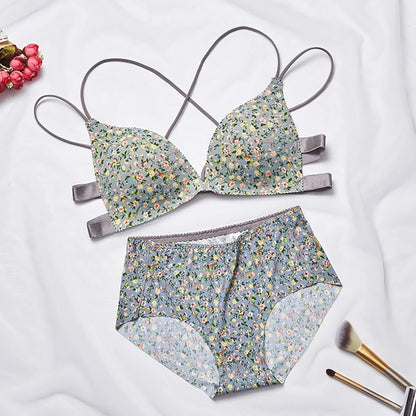 Push Up Bras Sexy Cross Beauty Back Lingerie Set Wire Free Thin Seamless Bra Set Front Buckle Underwear Women Wing Pad Bralette