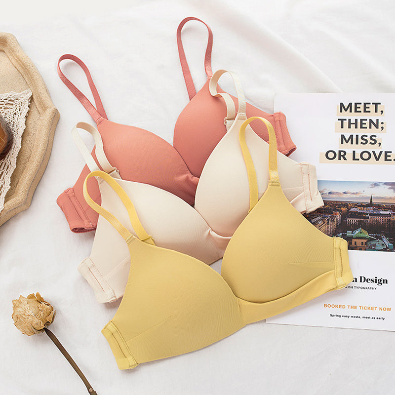 New For Women Yellow Sexy Lingerie Set Padded Bras Wireless Panties One-Piece Bra Sets Underwear A B