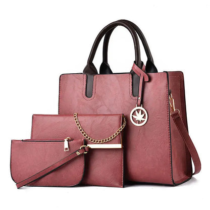 New Luxury Leather Women's Bag Lacquer Leather 3piece Set Women's Handbag Fashion Trend Women's Crossbody Bag Large Tote Bag