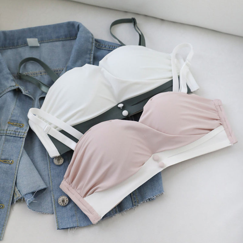 Fashion Women Pink White Sexy Lingerie Invisible Cotton Panties Padded Wireless Bra Sets Lingerie A B Half Cup