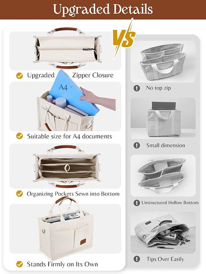 Tote Bag for Women with Zipper Closure & Individual Compartments for Work College for Teacher & Nurse