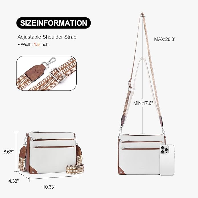 Crossbody Bags for Women Rfid Travel Crossbody Purses Leather Handbags Medium Shoulder bag with Adjustable Strap Beige