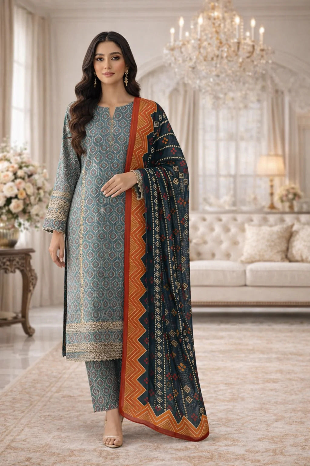 Swiss Lawn Unstitched 3 Piece Suit - A1810