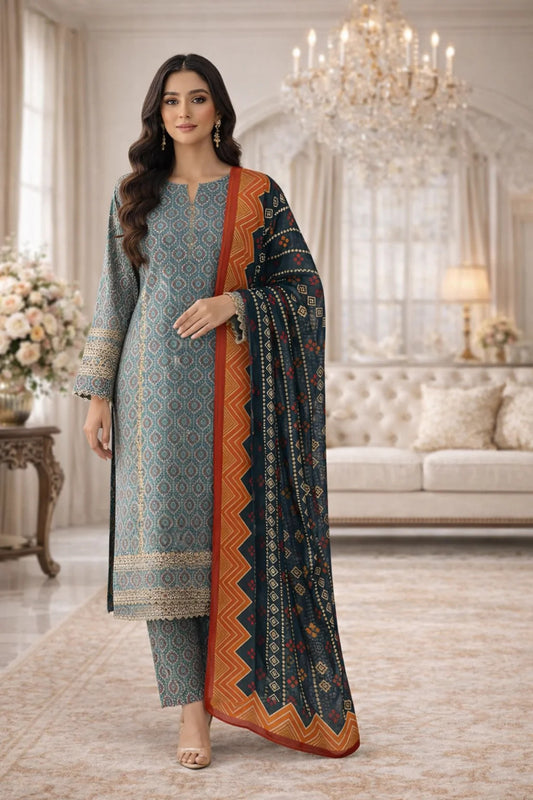 Swiss Lawn Unstitched 3 Piece Suit - A1810