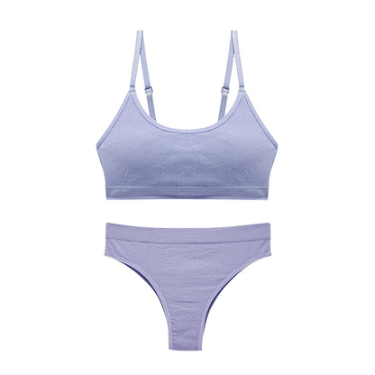 Wireless U-Shaped Underwear Set for Women Adjusted Straps Seamless Bra Panties Striped Push Up Bra&briefs Suit Lingerie Set
