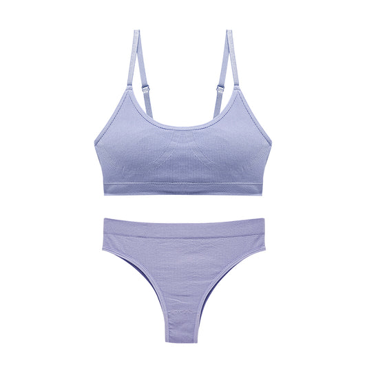 Wireless U-Shaped Underwear Set for Women Adjusted Straps Seamless Bra Panties Striped Push Up Bra&briefs Suit Lingerie Set