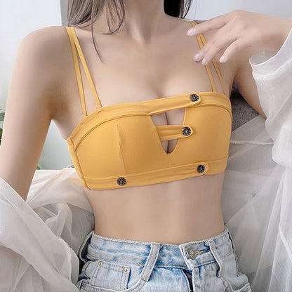 New For Women Yellow Padded Straps Half Cup Bras Cotton Panties Push Up Bra Set Sexy Lingerie Set Underwear