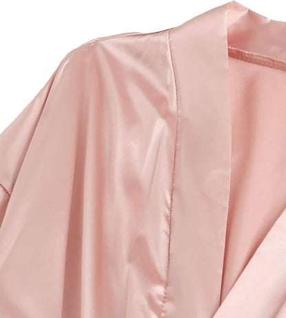 Women Lingerie Sleepwear Satin Pajamas Set 4pcs Lace Cami Nightgown with Robe (Pink And Black)