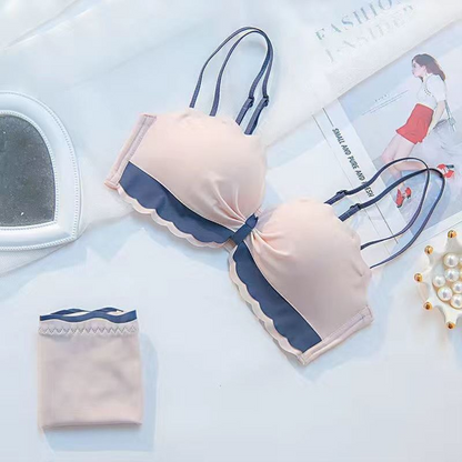 New For Women Pink Pruple Wireless One-Pieces Bralette Panties Push Up Bra Sets Underwear Sexy Lingerie Sets A B