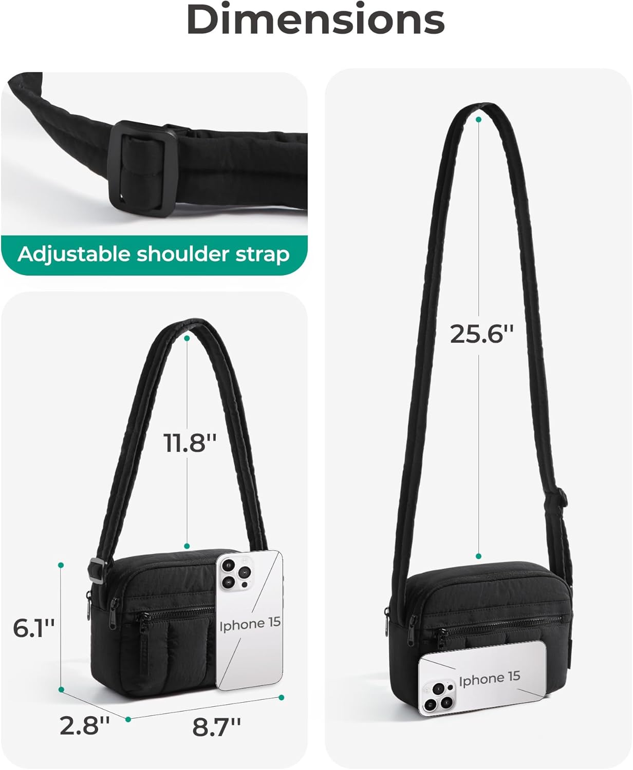 Cross Body Purse, Mini Crossbody Bags for Women Travel Purse, Puffy Shoulder Handbag Wallet with RFID Blocking Slots, Black-small