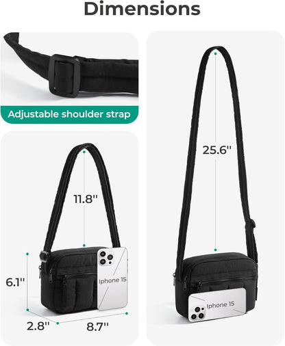 Cross Body Purse, Mini Crossbody Bags for Women Travel Purse, Puffy Shoulder Handbag Wallet with RFID Blocking Slots, Black-small