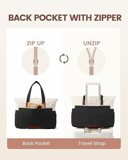 Tote Bag for Women,Light Puffer Tote Bag with Multi-pockets,Stylish Carry on Laptop Bags for Daily,Travel,Work,Gym