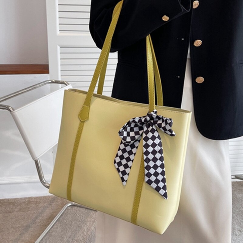 Female Large Capacity Tote Bag Luxury Soft Leather Shoulder Bag Stylish Silk Scarf Handbags Women New Big All Match Shopping Bag