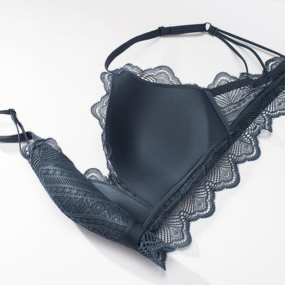for Women Blue Padded Bra Sets Wireless Lace Trim Cotton Panties Underwear Sexy Lingerie Set Underwear Japanese A B