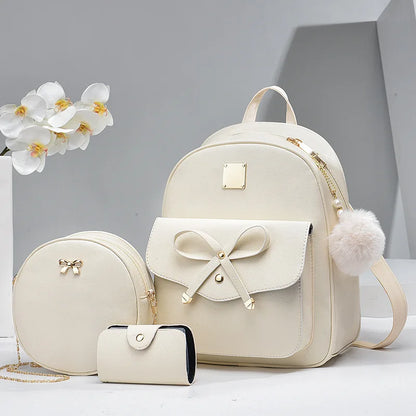 2024 New Women's Backpack Korean Version Versatile Casual Backpack Women's Fresh School Bags 3 Piece Set Women's Bag Handbag