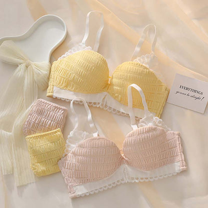 for Women Pink Blue Sexy Lingerie Set Wireless Cotton Panties Padded Bras Push Up Bra Sets Underwear A B Kitty Lovely