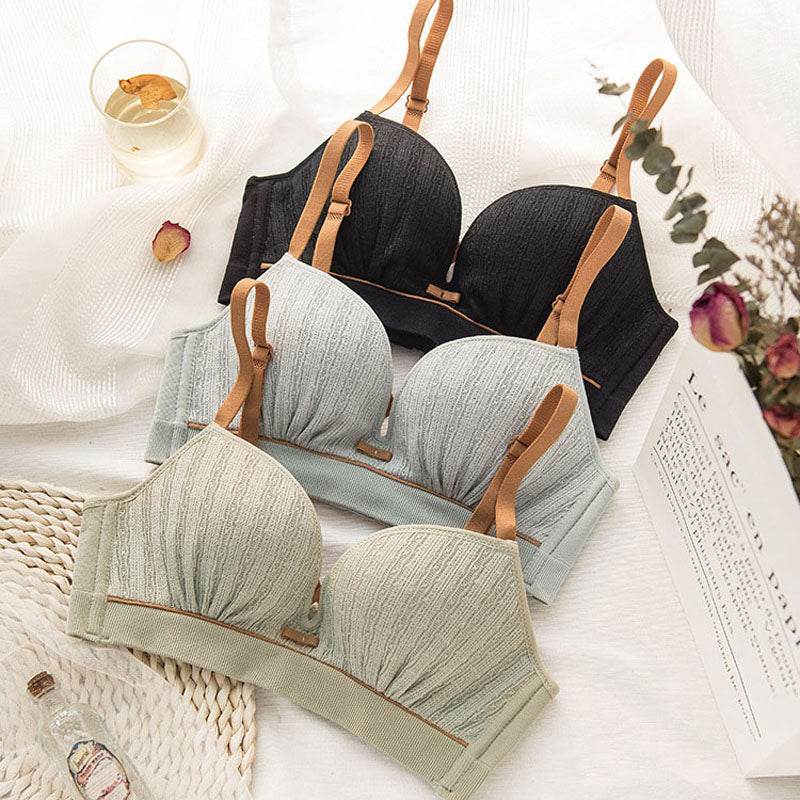 Women Gray Green Sexy Lingerie Sets Cotton Panties Underwear Push Up Bra Sets Cup A B Bow Padded Wireless