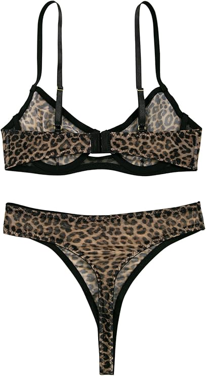Sheer Floral Lace Pajamas Lingerie Set High Waist Sleepwear Bra and Panty 2 Piece Nightwear