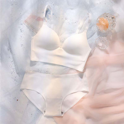 New For Women Pink Blue Lace Padded Bralette Panties Cut Out Wireless Underwear Sexy Lingerie Set A B Bra Sets
