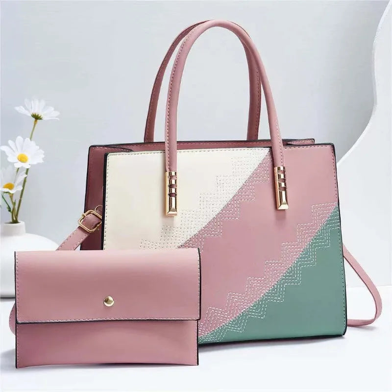 2024 New Fashion Spliced Women's Handbag European and American 2 Piece Set Shoulder Crossbody Bag Women's Casual Tote Bag