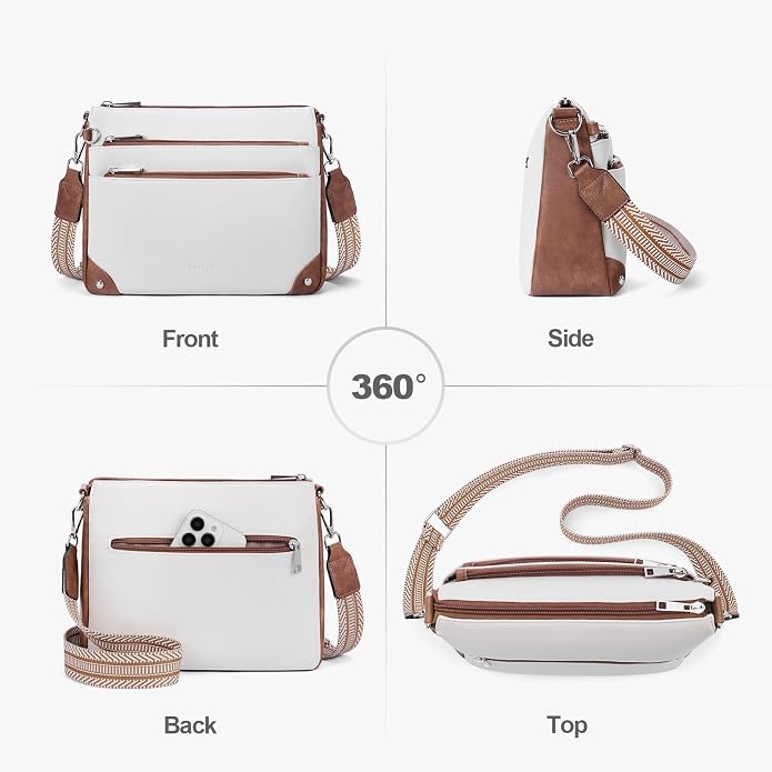 Crossbody Bags for Women Rfid Travel Crossbody Purses Leather Handbags Medium Shoulder bag with Adjustable Strap Beige