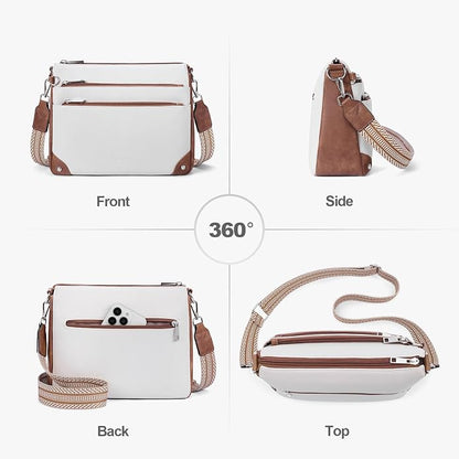 Crossbody Bags for Women Rfid Travel Crossbody Purses Leather Handbags Medium Shoulder bag with Adjustable Strap Beige