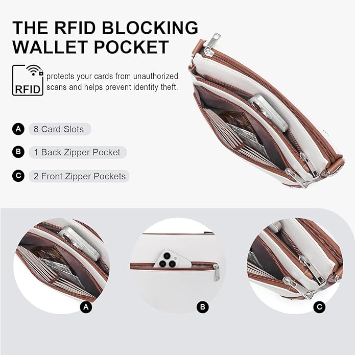 Crossbody Bags for Women Rfid Travel Crossbody Purses Leather Handbags Medium Shoulder bag with Adjustable Strap Beige