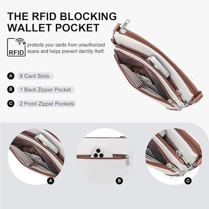 Crossbody Bags for Women Rfid Travel Crossbody Purses Leather Handbags Medium Shoulder bag with Adjustable Strap Beige