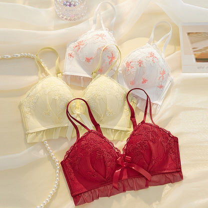 Women Red Sexy Lingerie Sets Wireless Lace Padded Cotton Panties Padded Bras Push Up Bra Sets Underwear A B