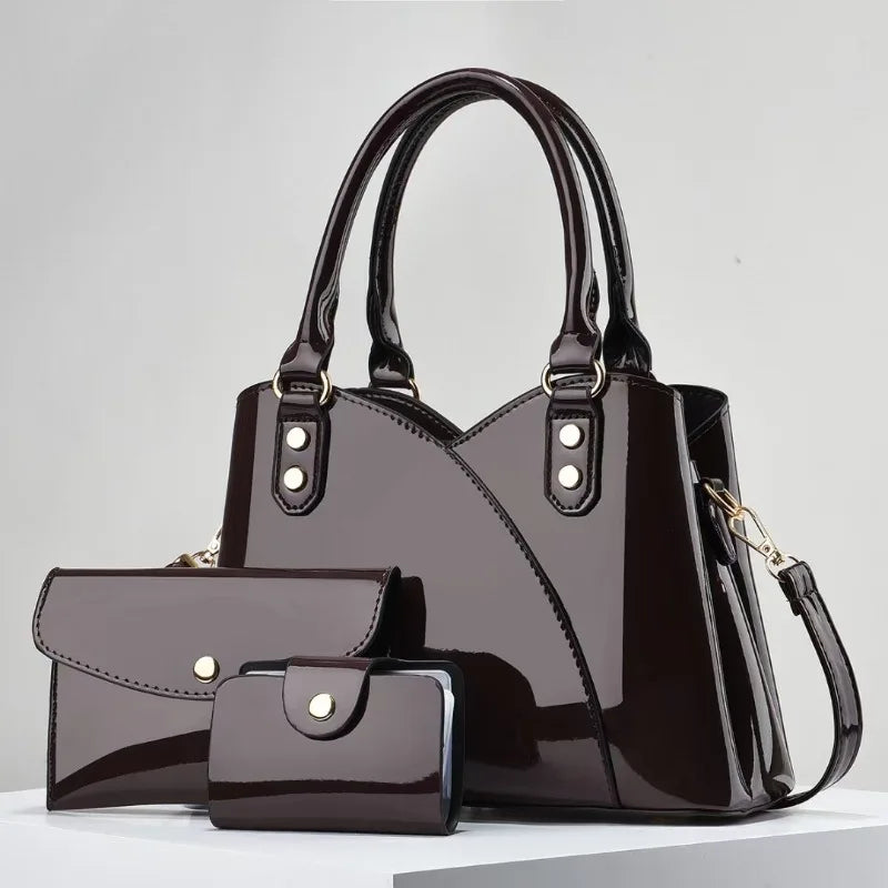 3Piece Set Bright Leather Women's Crossbody Bags Large Capacity Women Handbags Fashion Female Shopping Bags Casual Tote Bags