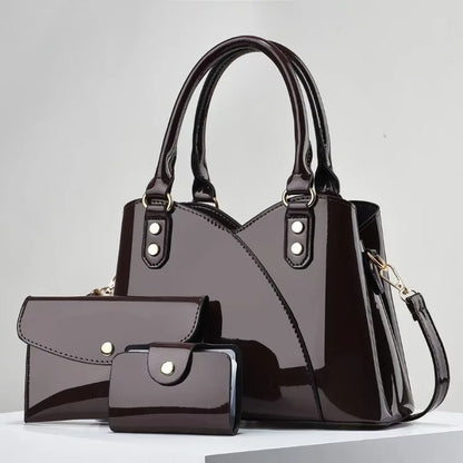 3Piece Set Bright Leather Women's Crossbody Bags Large Capacity Women Handbags Fashion Female Shopping Bags Casual Tote Bags
