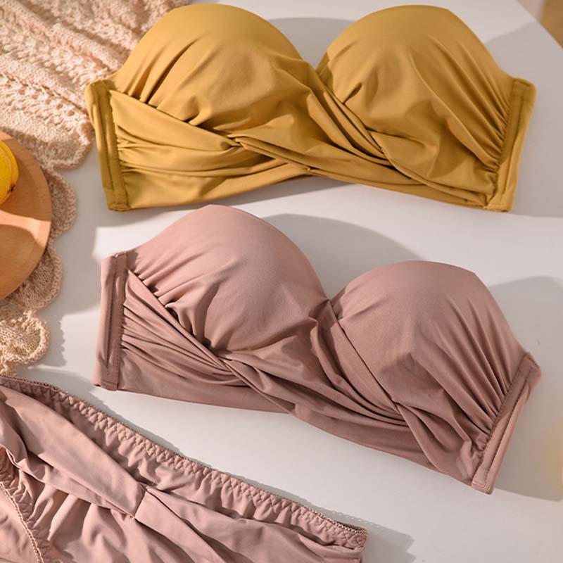 New For Women Red Yellow Lingerie Sets Wireless Cotton Panties Padded Bras Push Up Bra Sets Underwear A B Sexy