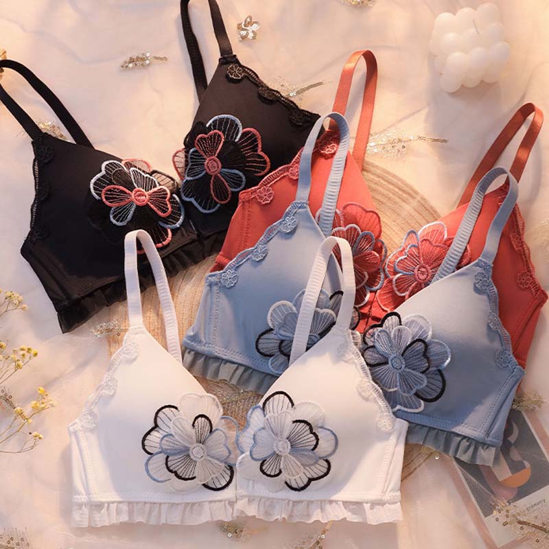 For Women Black Red One-Piece Bra Sets Straps Bralette Cotton Panties Wireless Underwear Lingerie Cup A B