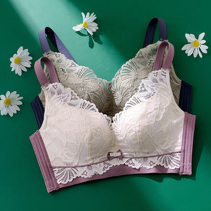 New For Women Pink Green Sexy Lingerie Lace Bow Cotton Panties Wireless Bra Sets Underwear Push Up A B C