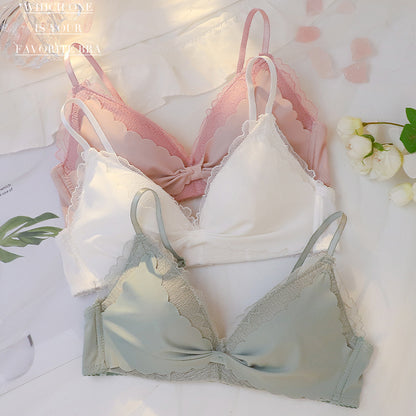 For Women Green Sexy Lingerie Sets Plus Size Bras One-Piece Cotton Panties Underwear Wireless Bra Sets Cup A B