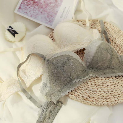 Women Pink Green Lace Trim Bow Padded Bras Bralette Cotton Panties Push Up Sexy Lingerie Sets Underwear A B
