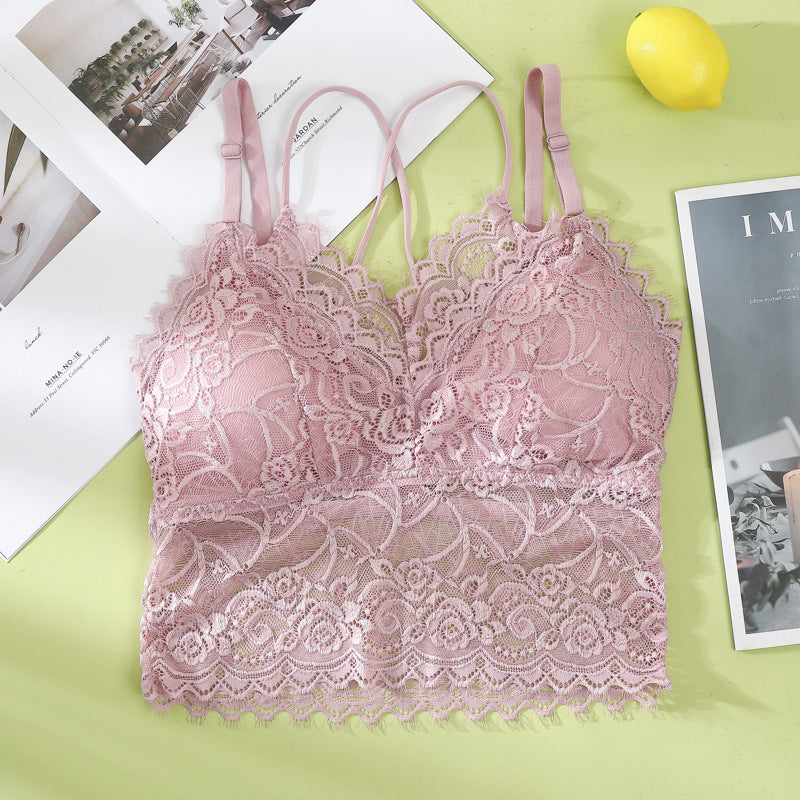 Linbaiway Women Lace Bras Tube Top Underwear Sexy Seamless Push Up Bralette Crop Top Female Padded Brassiere Bralette